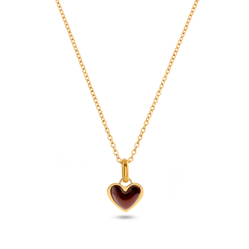 Chocolate Brown Heart Necklace (Gold)