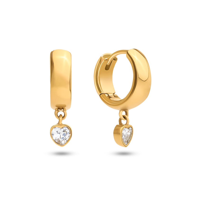Chunky Heart Huggie Hoop Earrings (Gold)