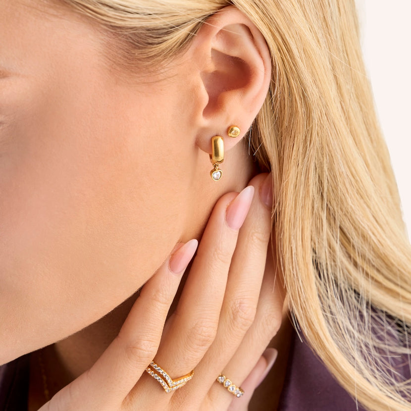 Chunky Heart Huggie Hoop Earrings (Gold)