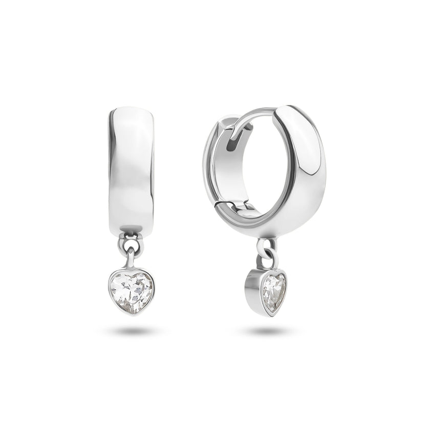 Chunky Heart Huggie Hoop Earrings (Silver)