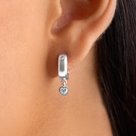 Chunky Heart Huggie Hoop Earrings (Silver)