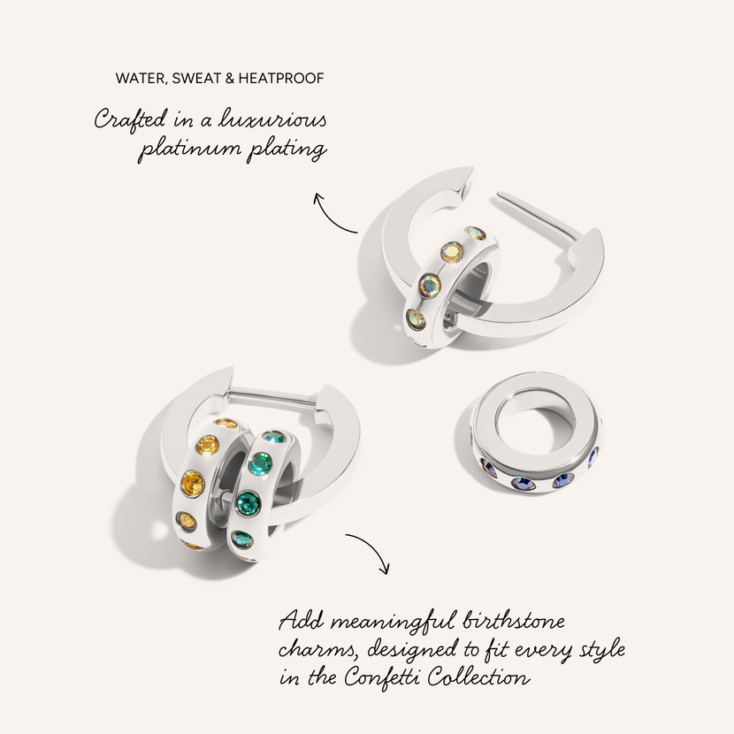 Confetti Charm Huggie Hoops (Silver)