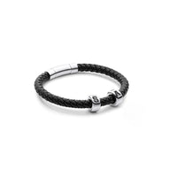 Men's Black Bonded Leather Bracelet (Silver)