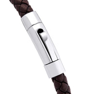 Men's Brown Bonded Leather Engravable Bracelet (Silver)