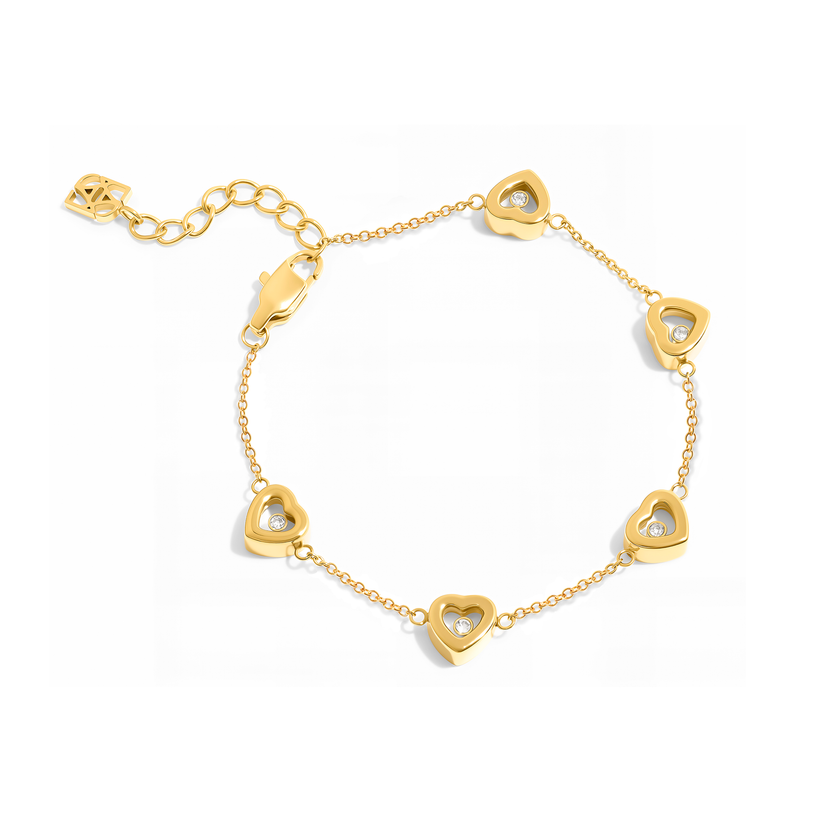 Floating Crystal Multi Heart Bracelet (Gold)