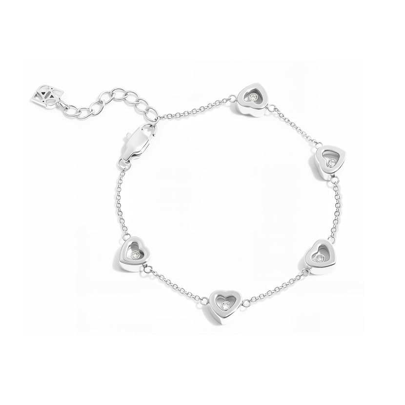 Floating Crystal Multi Heart Bracelet (Silver)