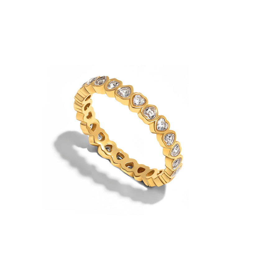 Crystal Heart Tennis Ring (Gold)