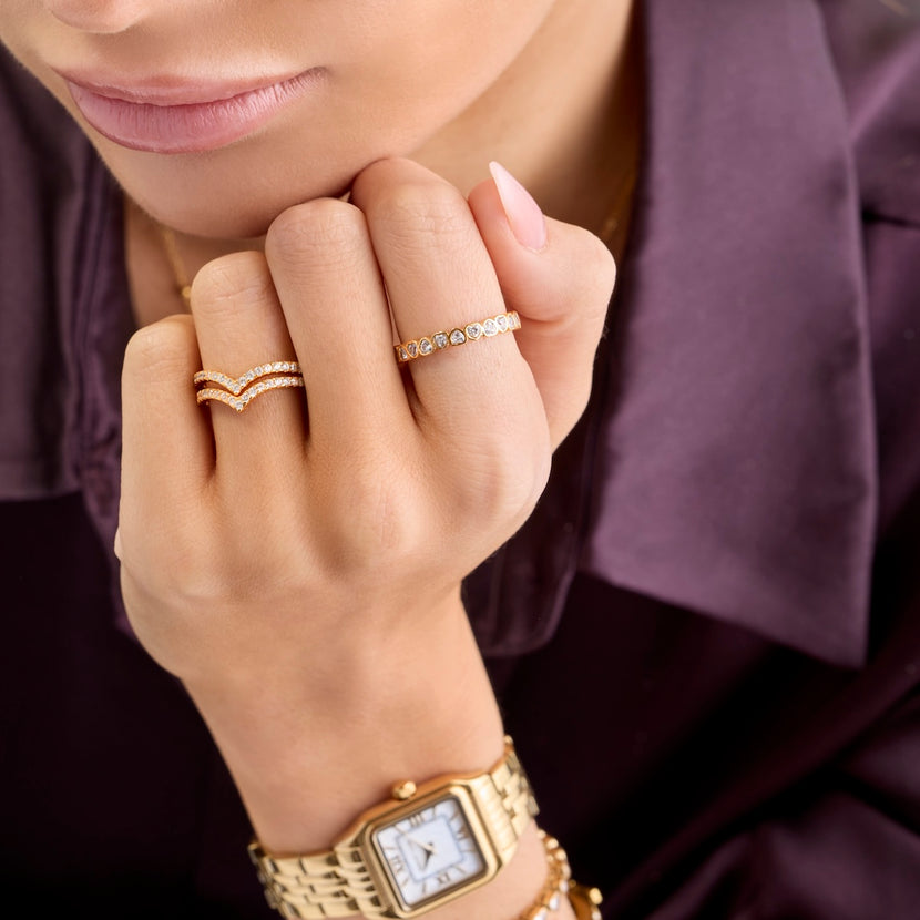 Crystal Heart Tennis Ring (Gold)