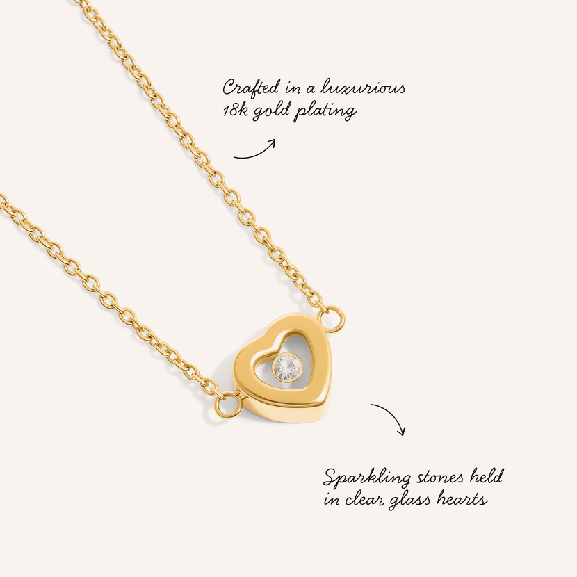 Floating Crystal Heart Necklace (Gold)
