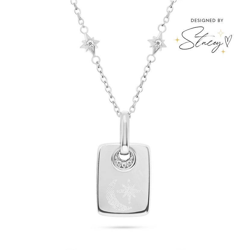 Fingerprint Moon & Star Tag Necklace (Silver)