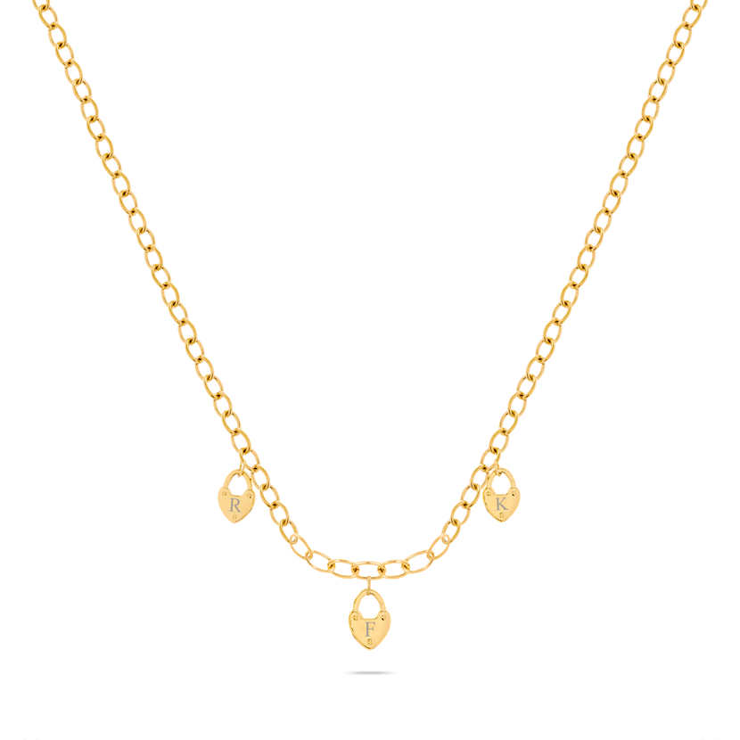 Custom Multi Love Locks Necklace (Gold)