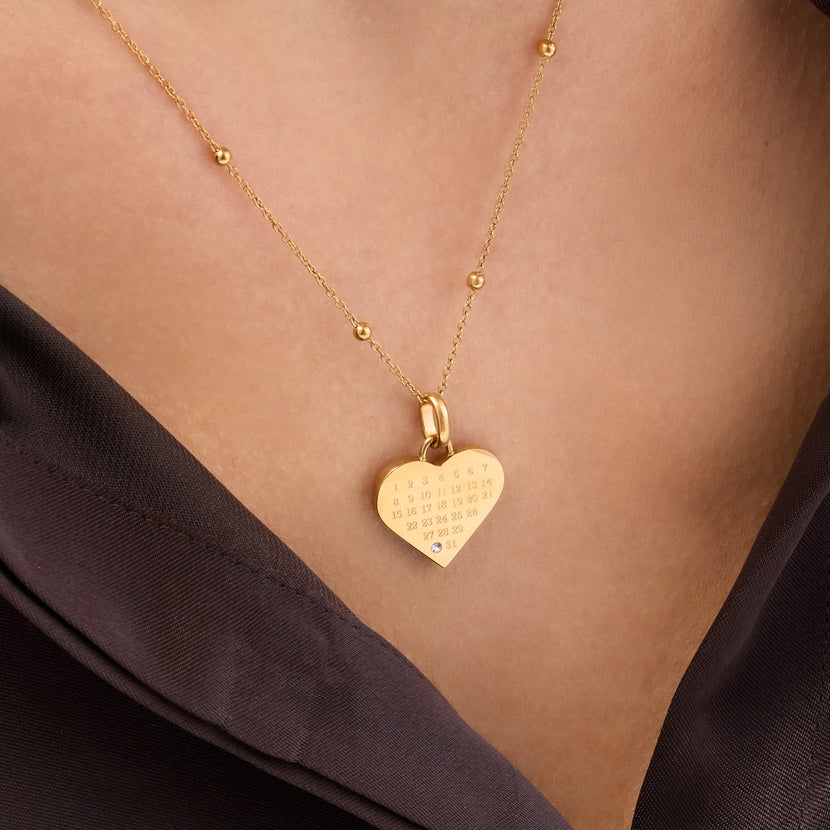 Custom Calendar & Fingerprint Heart Necklace (Gold)