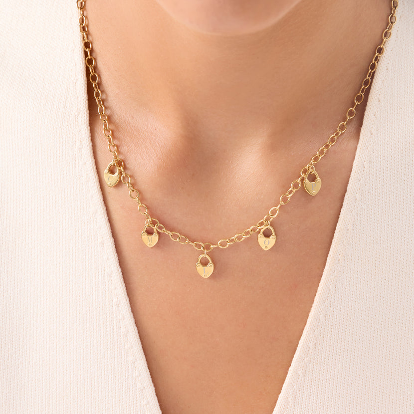 Custom Multi Love Locks Necklace (Gold)