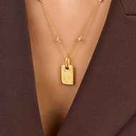 Fingerprint Moon & Star Tag Necklace (Gold)