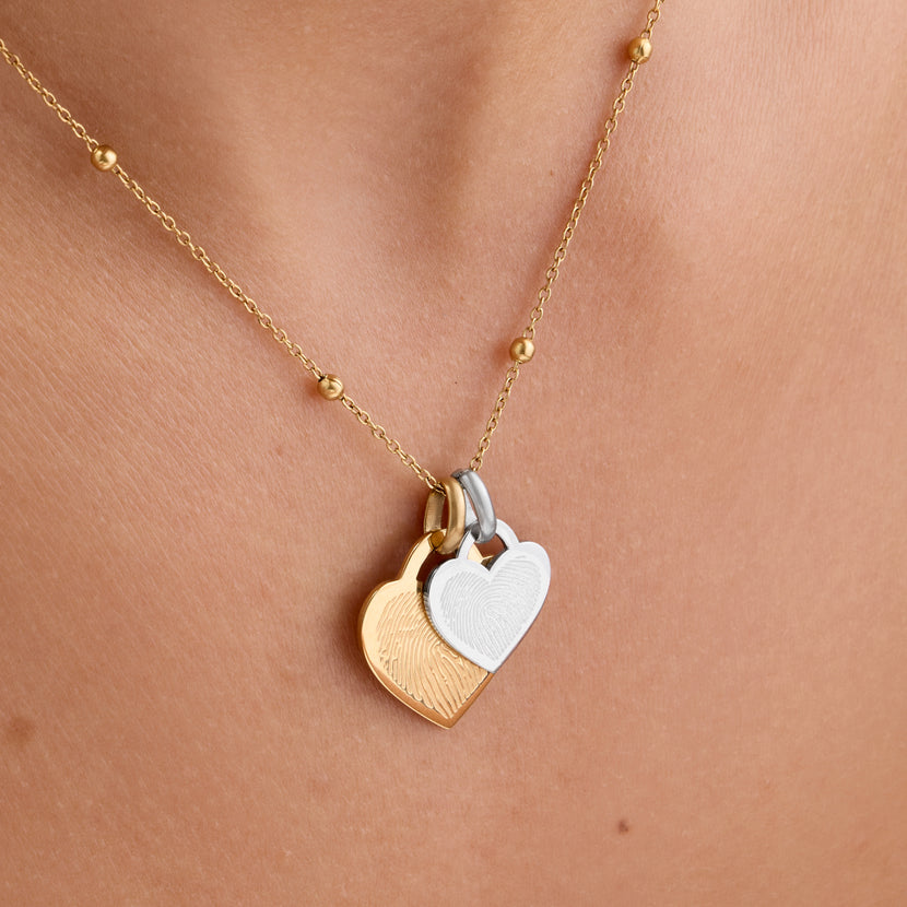 Double Heart Token Fingerprint Necklace (Gold & Silver)