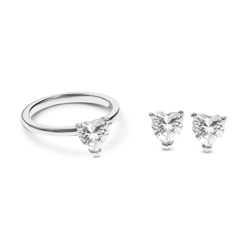 Heart Ring & Earrings (Silver)