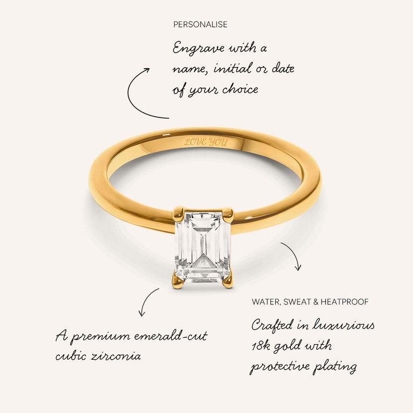 Emerald Cut Solitaire Ring 1ct (Gold)