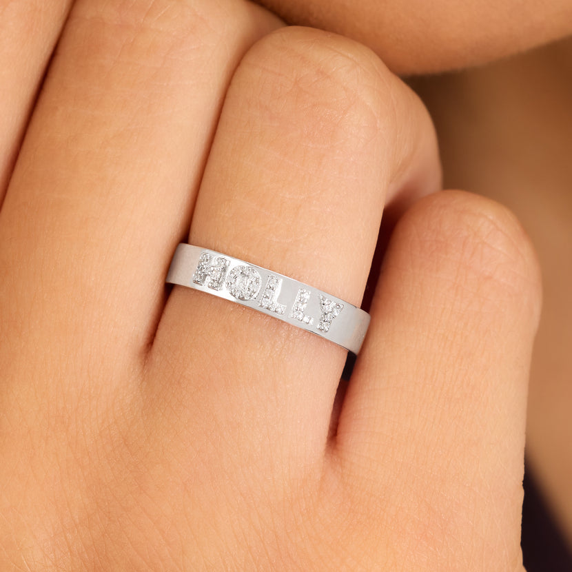 Fine Pavé 3D Name Ring (Silver)