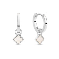 Fine Mini Pearl Clover Huggie Earrings (Silver)