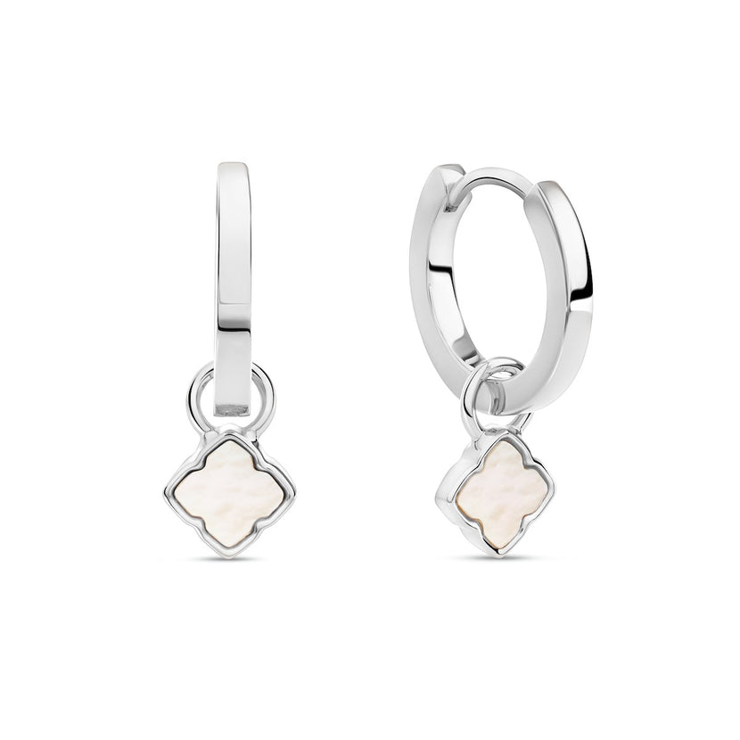 Fine Mini Pearl Clover Huggie Earrings (Silver)