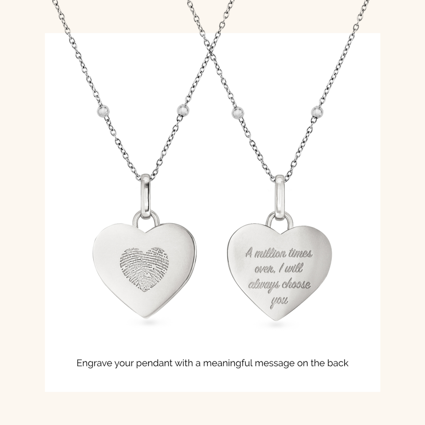 Uniquely Yours Fingerprint Heart Necklace - Single Fingerprint (Silver)