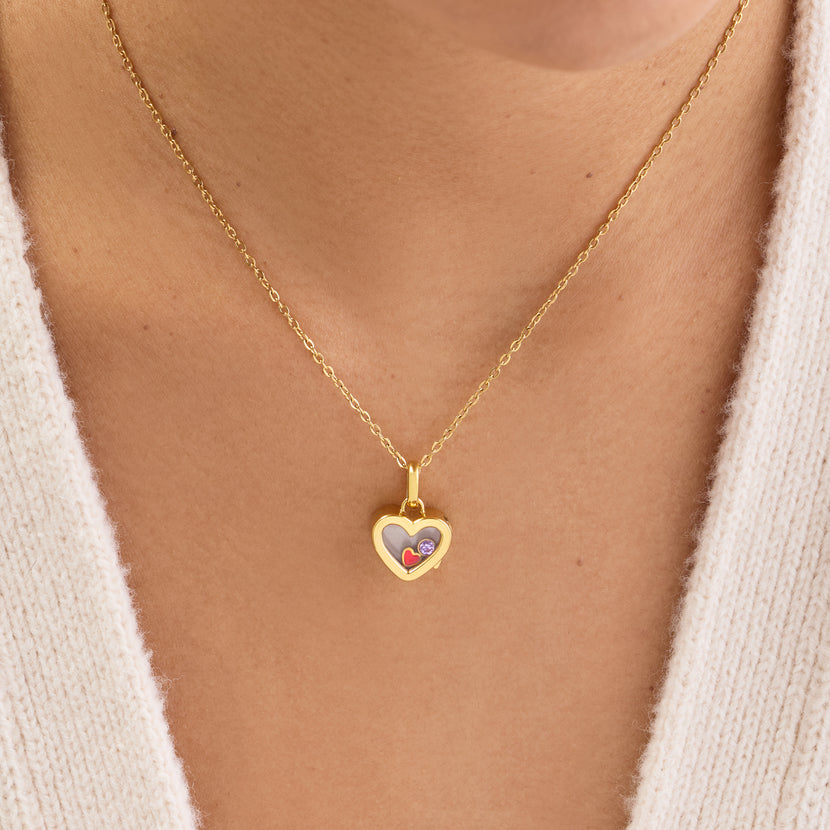 Floating Charm Heart Locket Necklace (Gold)