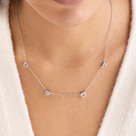 Floating Birthstone Multi Heart Necklace (Silver)