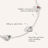 Floating Birthstone Multi Heart Bracelet (Silver)