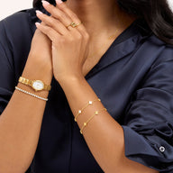 Fine Mini Pearl & Fluted Clover Bracelet Set (Gold)