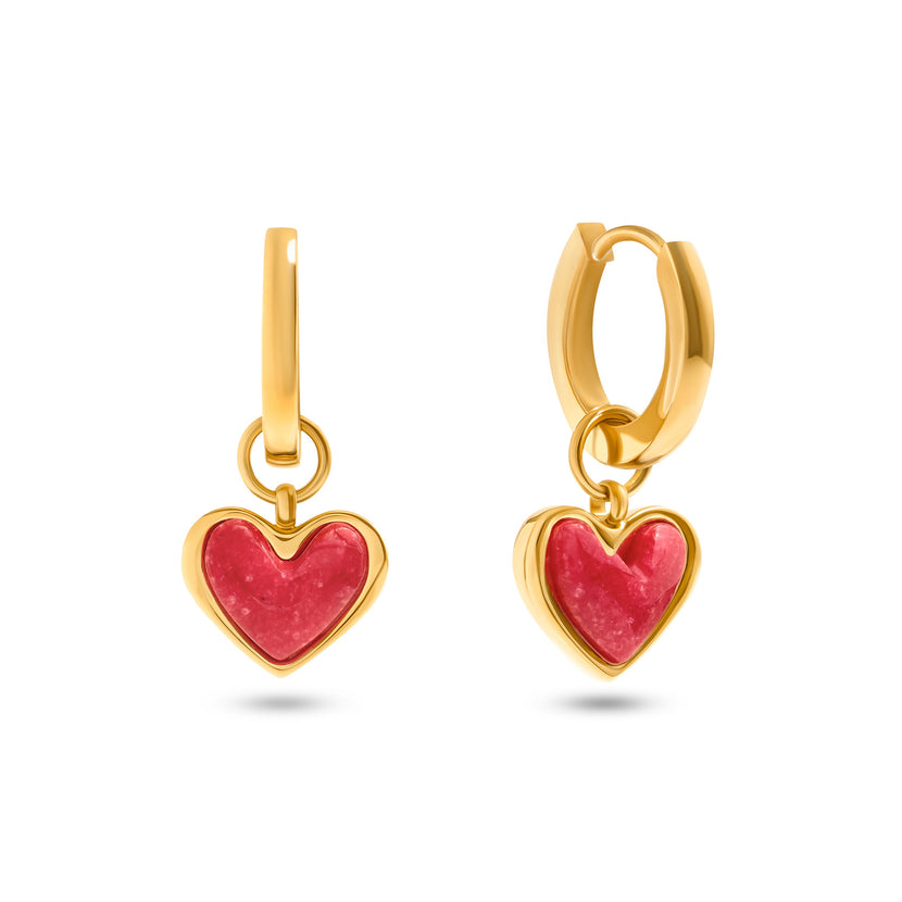Fuchsia Quartz Heart Huggie Earrings (Gold)