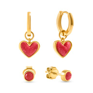 Fuchsia Quartz Heart Earring Set (Gold)