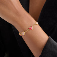 Fuchsia & Pale Pink Multi Quartz Heart Bracelet (Gold)
