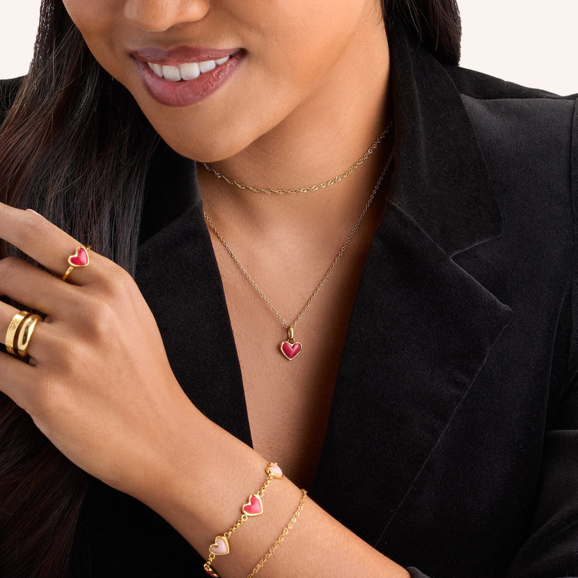 Fuchsia Quartz Heart Pendant (Gold)