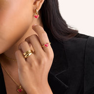 Fuchsia Quartz Heart Ring & Huggie Set (Gold)