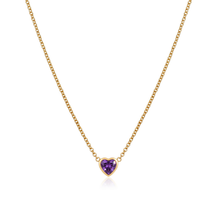 Mini Heart Birthstone Necklace (Gold)