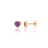 Mini Heart Birthstone Stud Earrings (Gold)