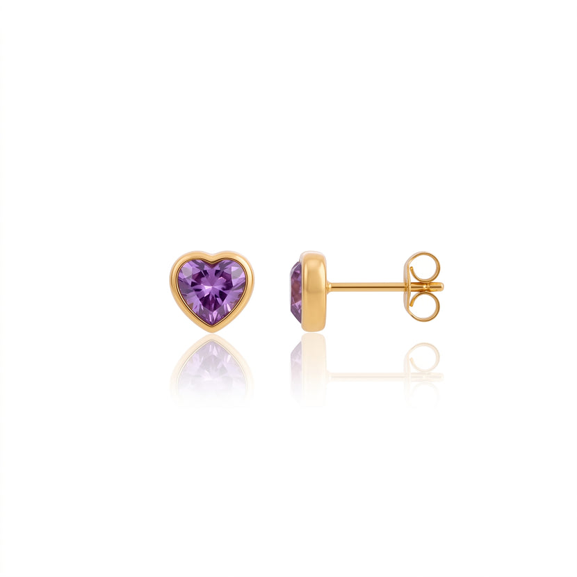 Mini Heart Birthstone Stud Earrings (Gold)