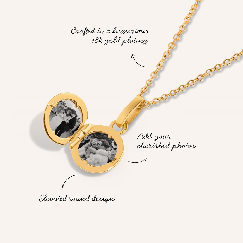 Round Double Photo Locket Necklace (Gold)