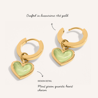 Mint Green Quartz Heart Necklace & Earrings Set (Gold)