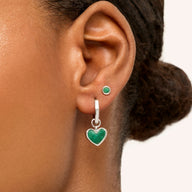Green Quartz Huggie Earrings Set (Silver)