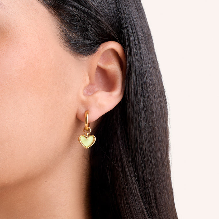 Mint Green Quartz Heart Huggie Earrings (Gold)