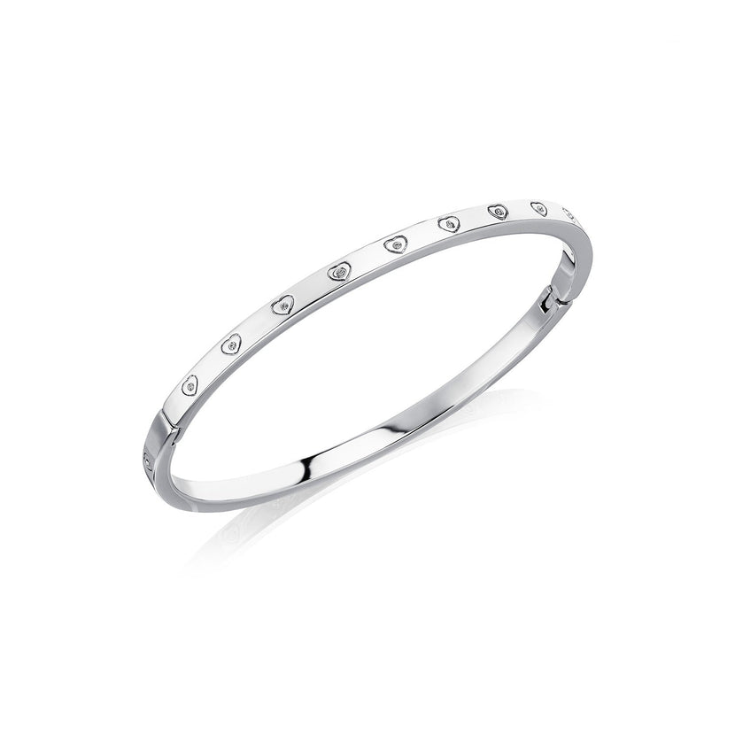 Crystal Heart Bangle (Silver)