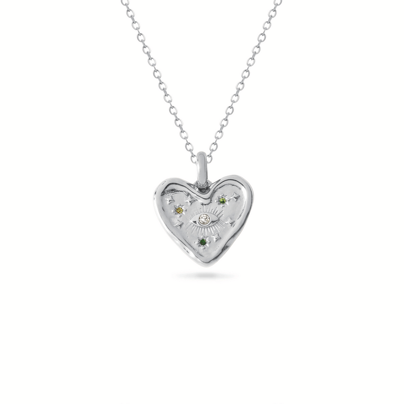Talisman Heart Birthstone Necklace (Silver)