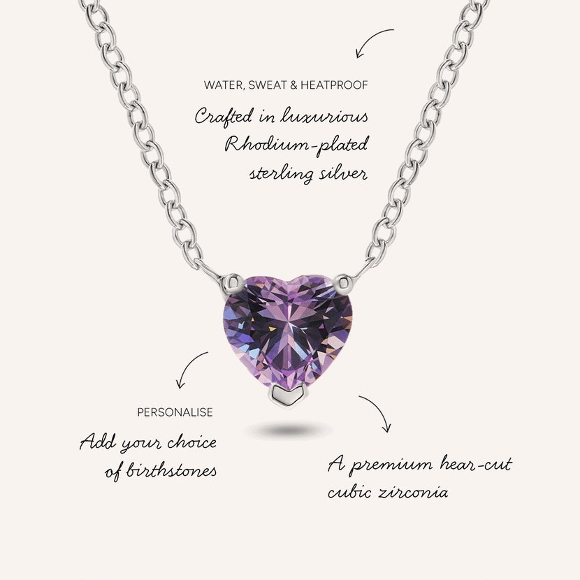 Heart Birthstone Legacy Necklace 1ct (Silver)