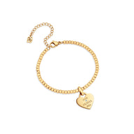 Blue Crystal Heart Token Beaded Bracelet (Gold)