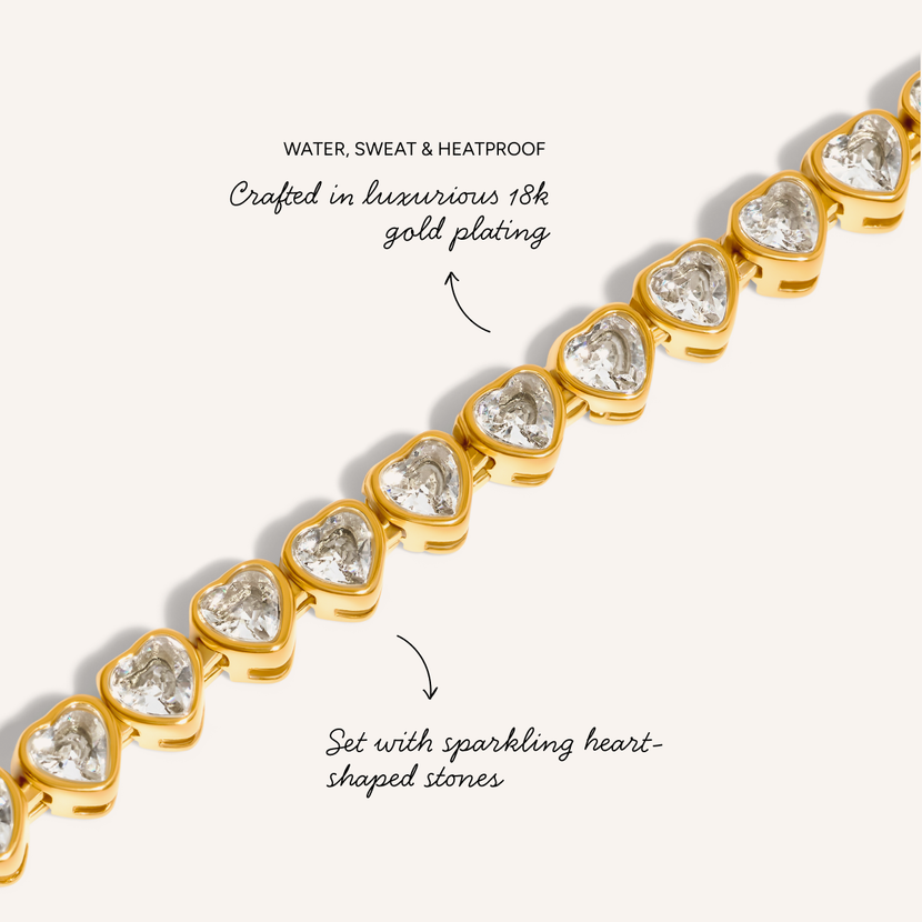Heart Tennis Bracelet (Gold)