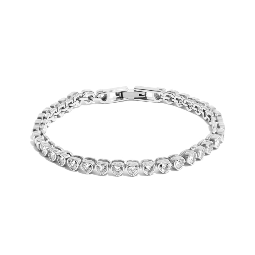 Heart Tennis Bracelet (Silver)