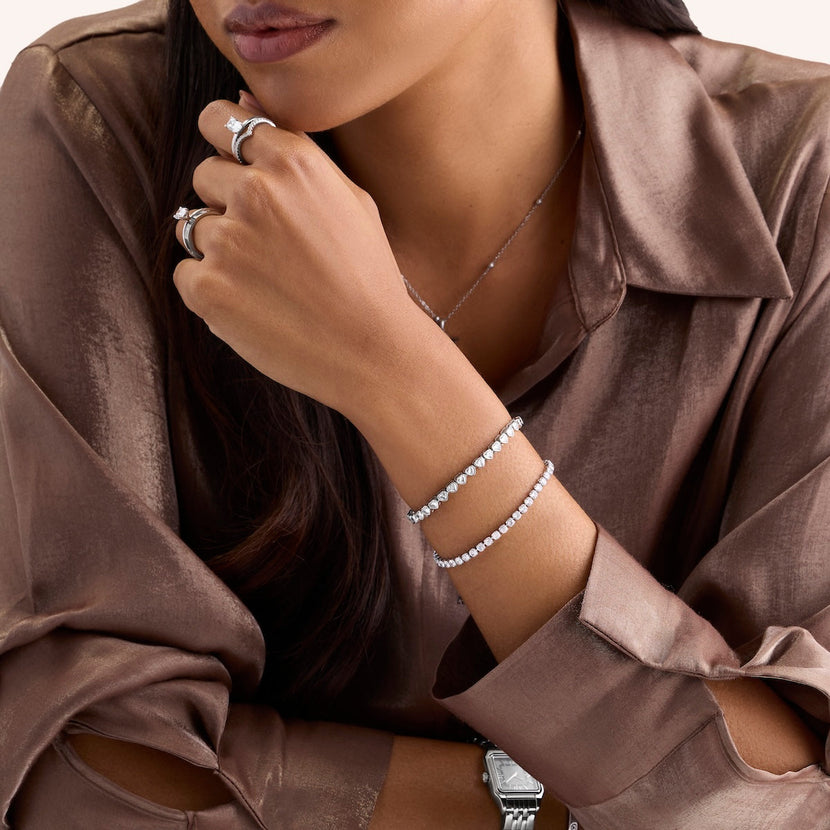 Heart Tennis Bracelet (Silver)