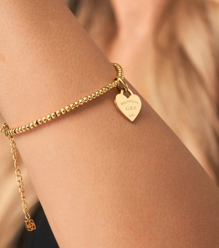 Heart Token Small Beaded Bracelet (Gold)