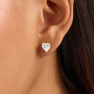 Heart Solitaire Stud Earrings 1ct (Gold)